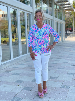 PINK PALM BEACH V-NECK TOP