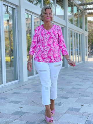 PINK LANE V-NECK TOP - Cathys Place