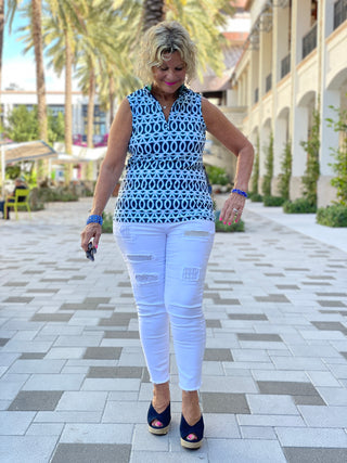 MELINA BLUE SLEEVELESS ZIPPER