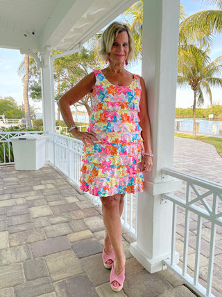 PALM BEACH GARDEN LAYERED RUFFLE DRESS