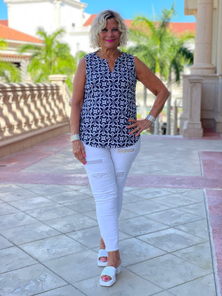 BRIGHTEN BLUE SLEEVELESS V NECK - Cathys Place