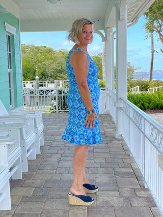 BAHAMA BLUE TURTLE HALTER  RUFFLE DRESS