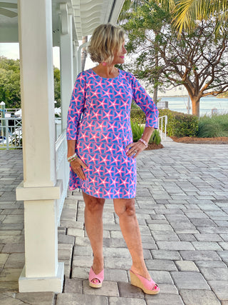 PINK STARFISH BEACH SLEEVE DRESS