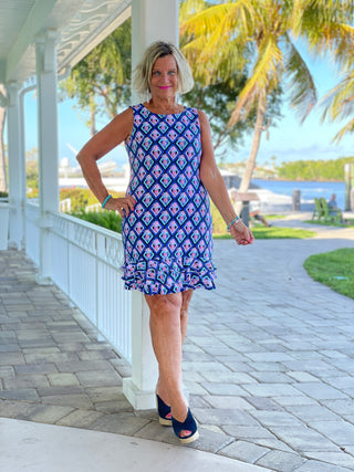 PINEAPPLE VACA SHIFT RUFFLE DRESS