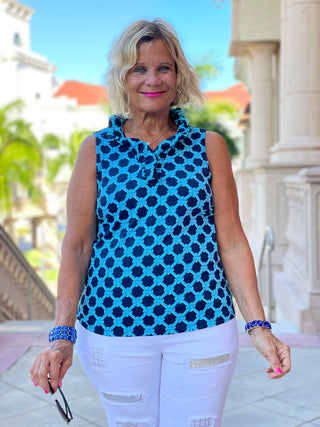 SEASIDE BLUE SLEEVELESS RUFFLE - Cathys Place
