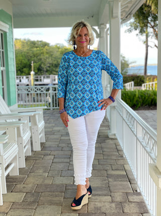 BAHAMA BLUE TURTLE ASYMMETRIC TOP