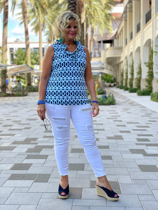 MELINA BLUE SLEEVELESS RUFFLE - Cathys Place