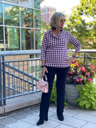 PINK HOUNDSTOOTH RUFFLE - Cathys Place