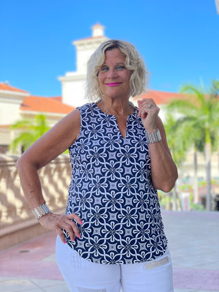 BRIGHTEN BLUE SLEEVELESS V NECK - Cathys Place