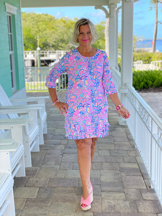 CAROLINA PAISLEY RUFFLE SLEEVE DRESS