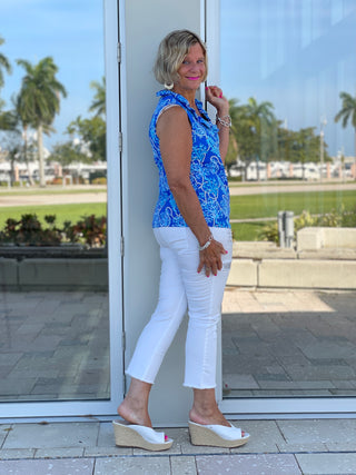 AQUA LANE SLEEVELESS RUFFLE TOP - Cathys Place