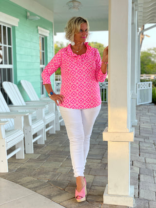 PINK DIAMONDS RUFFLE TOP