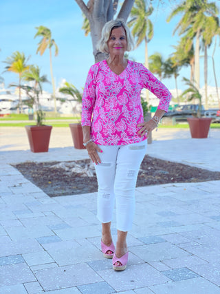 PINK LANE V-NECK TOP - Cathys Place