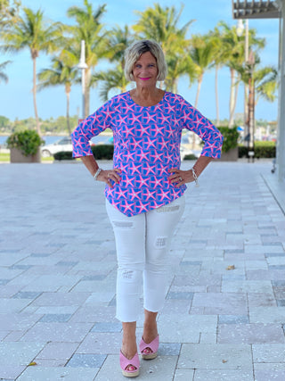 PINK STARFISH BEACH ASYMMETRIC TOP