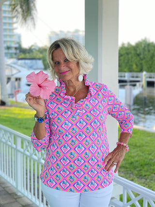 PALM TREE SIESTA RUFFLE TOP