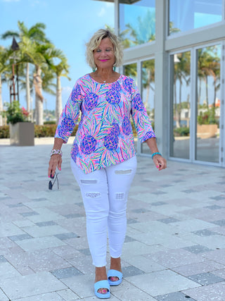 PINK PINEAPPLE DREAM ASYMMETRIC TOP - Cathys Place