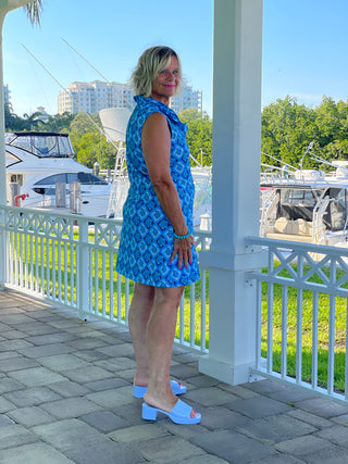 BAHAMA BLUE TURTLE RUFFLE DRESS