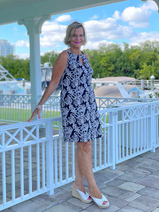 NAUTICAL LANE KEYHOLE DRESS - Cathys Place
