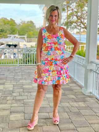 PALM BEACH GARDEN LAYERED RUFFLE DRESS