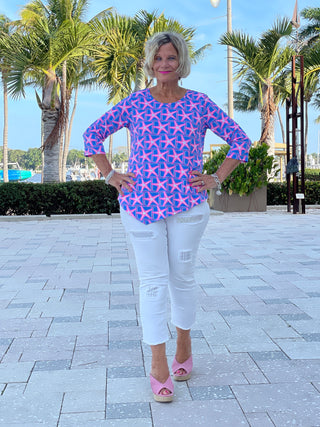 PINK STARFISH BEACH ASYMMETRIC TOP