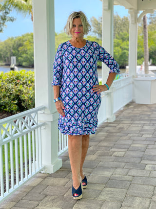 PINEAPPLE VACA SLEEVE RUFFLE DRESS