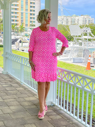 PINK DIAMOND SLEEVE RUFFLE DRESS