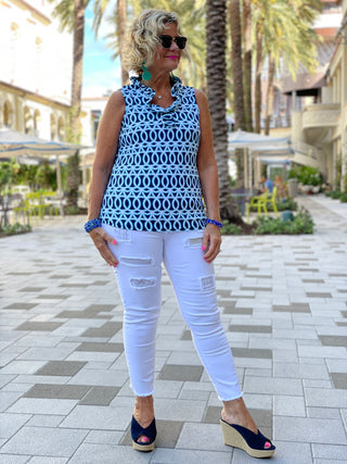 MELINA BLUE SLEEVELESS RUFFLE - Cathys Place