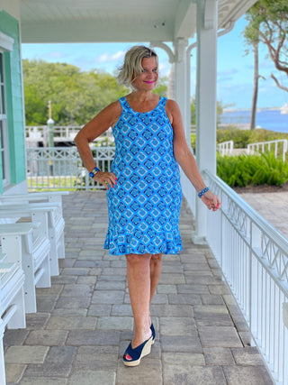 BAHAMA BLUE TURTLE HALTER  RUFFLE DRESS