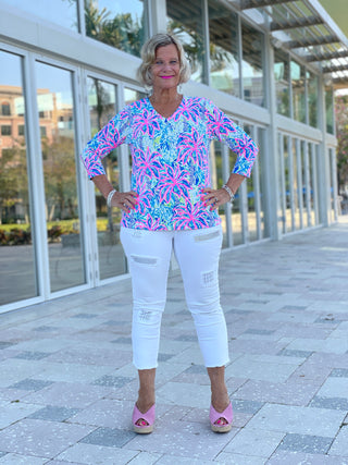 PINK PALM BEACH V-NECK TOP