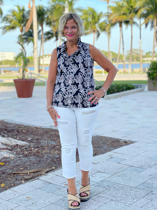 NAUTICAL LANE SLEEVELESS RUFFLE - Cathys Place