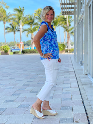 AQUA LANE SLEEVELESS RUFFLE TOP - Cathys Place