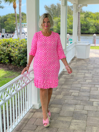 PINK DIAMOND SLEEVE RUFFLE DRESS