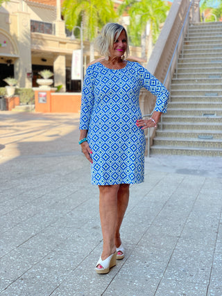 AQUA DIAMONDS SLEEVE DRESS