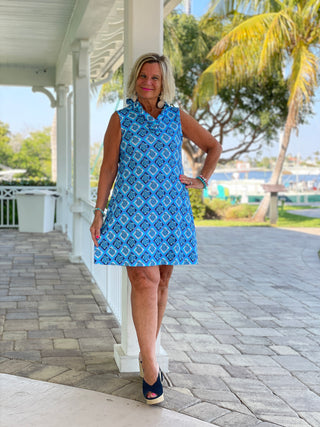 BAHAMA BLUE TURTLE RUFFLE DRESS