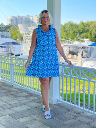 BAHAMA BLUE TURTLE RUFFLE DRESS