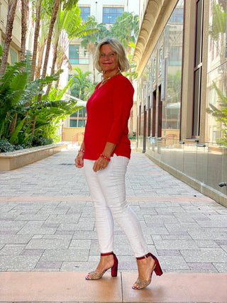 NAUTICAL RED V NECK TOP