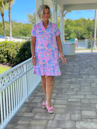 CAROLINA PAISLEY SHORT SLEEVE DRESS