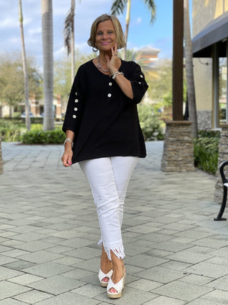 BLACK 3 BUTTON WAFFLE COTTON - Cathys Place