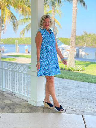 BAHAMA BLUE TURTLE RUFFLE DRESS