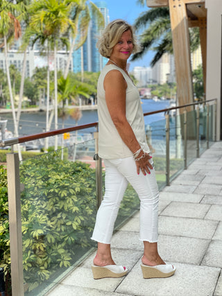 TAILORED STONE V- NECK TOP - Cathys Place