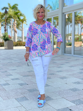 PINK PINEAPPLE DREAM ASYMMETRIC TOP - Cathys Place