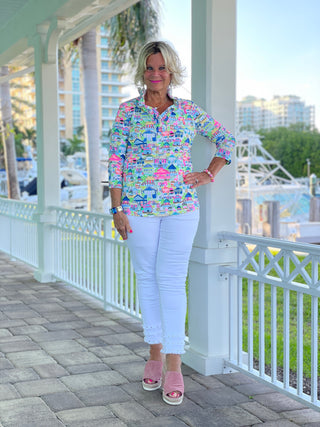 TIKI ESCAPE RUFFLE TOP