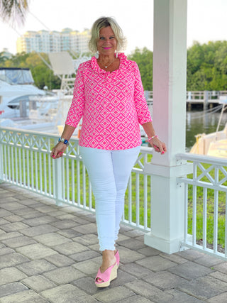 PINK DIAMONDS RUFFLE TOP