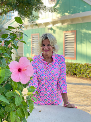 PALM TREE SIESTA RUFFLE TOP