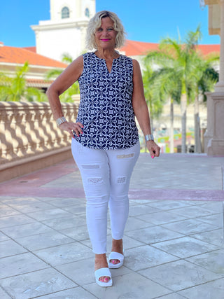 BRIGHTEN BLUE SLEEVELESS V NECK - Cathys Place