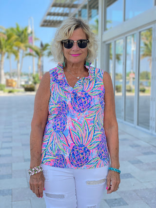 PINK PINEAPPLE DREAM SLEEVELESS RUFFLE - Cathys Place