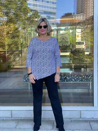 BLACK AND WHITE ZEBRA ASYMMETRIC TOP - Cathys Place