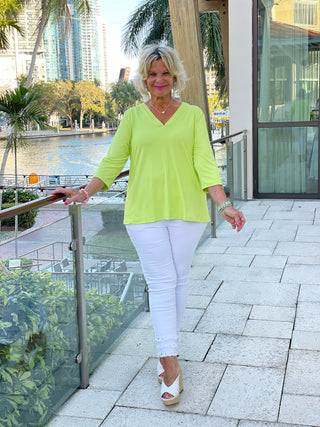TAILORED SLEEVE LIME V NECK TOP