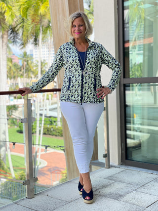 GREEN NAVY PALM ZIPPER JACKET - Cathys Place