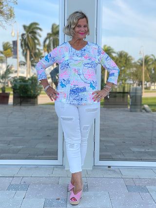 POST CARDS OF LOVE V-NECK TOP - Cathys Place